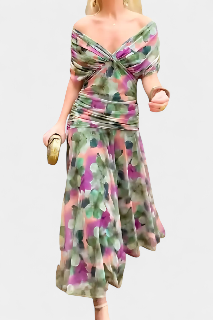 Florendra™ | Vestido Largo con Estampado Floral y Cuello en V