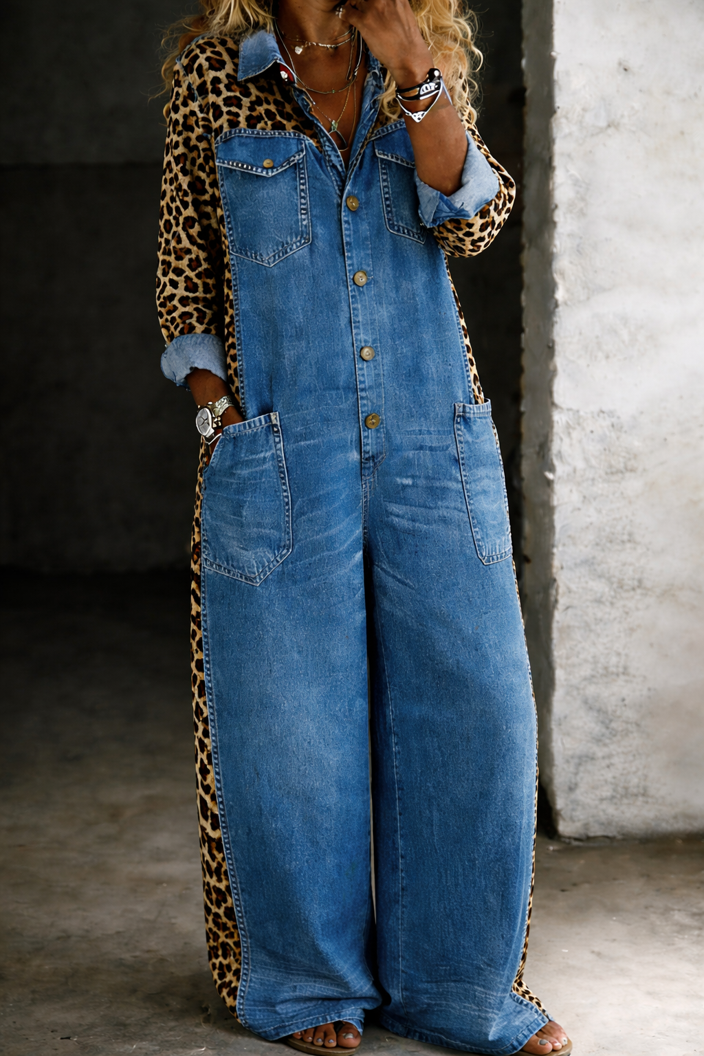 Amanda | Mono denim estampado leopardo