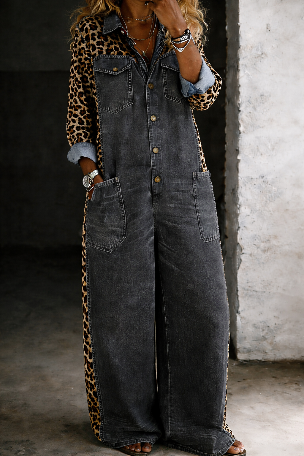 Amanda | Mono denim estampado leopardo