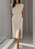 La Scintilla | Vestido Midi Ajustado con Detalles en Botones Dorados