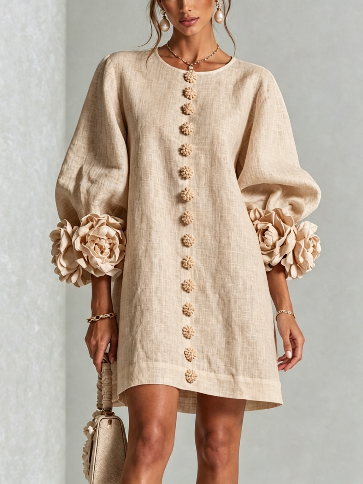 Alba | Mini vestido con botones y mangas florales