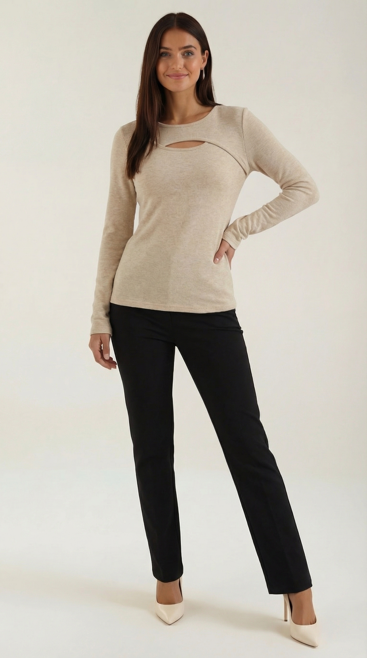 Barbara Chic Long Sleeve Corte Cutout Top