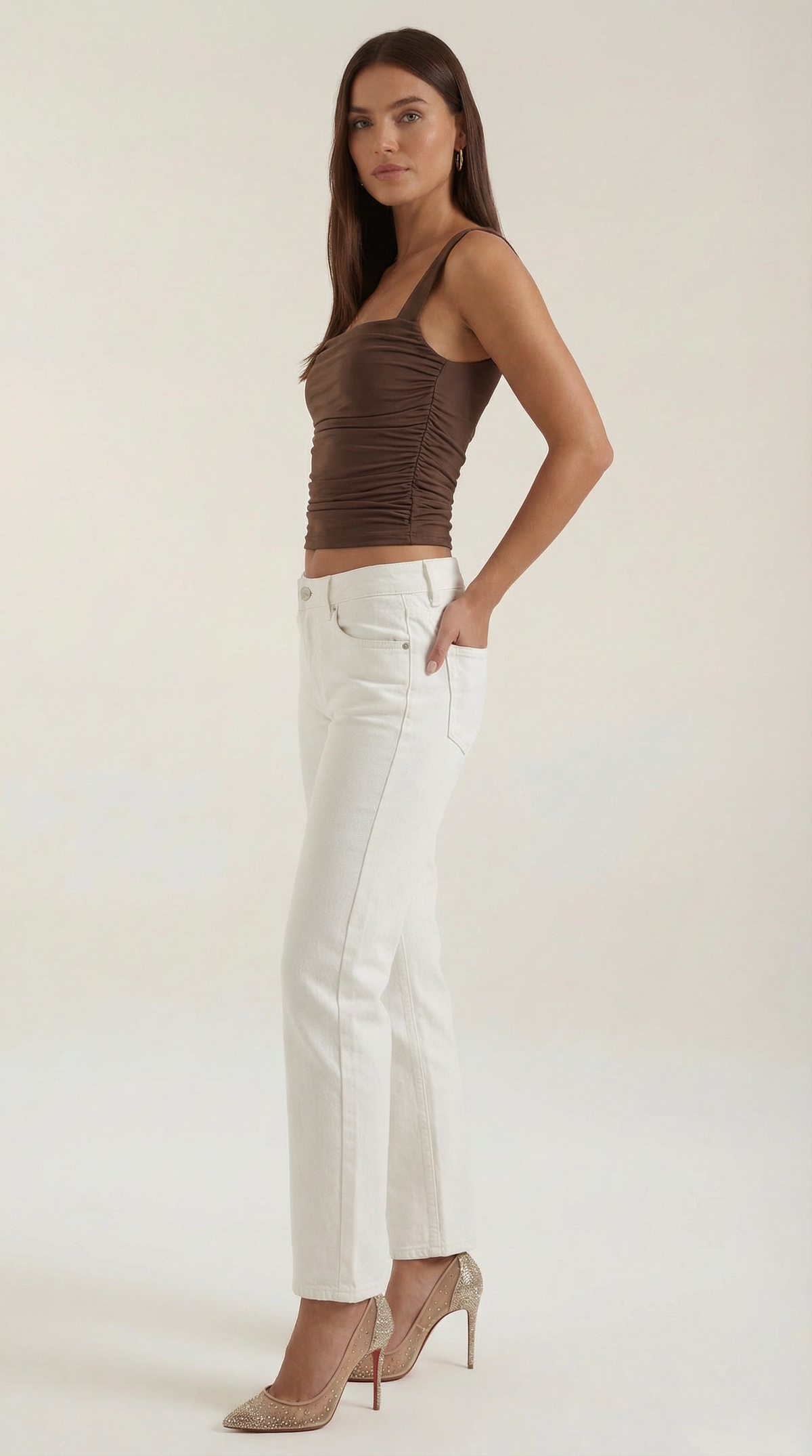 Blusa sin mangas Blair con fruncido y escote cuadrado