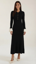 Vestido Maxi de Punto Charlotte con Mangas de Contraste