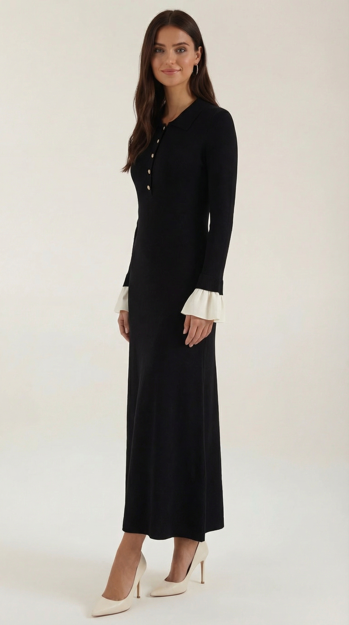 Vestido Maxi de Punto Charlotte con Mangas de Contraste
