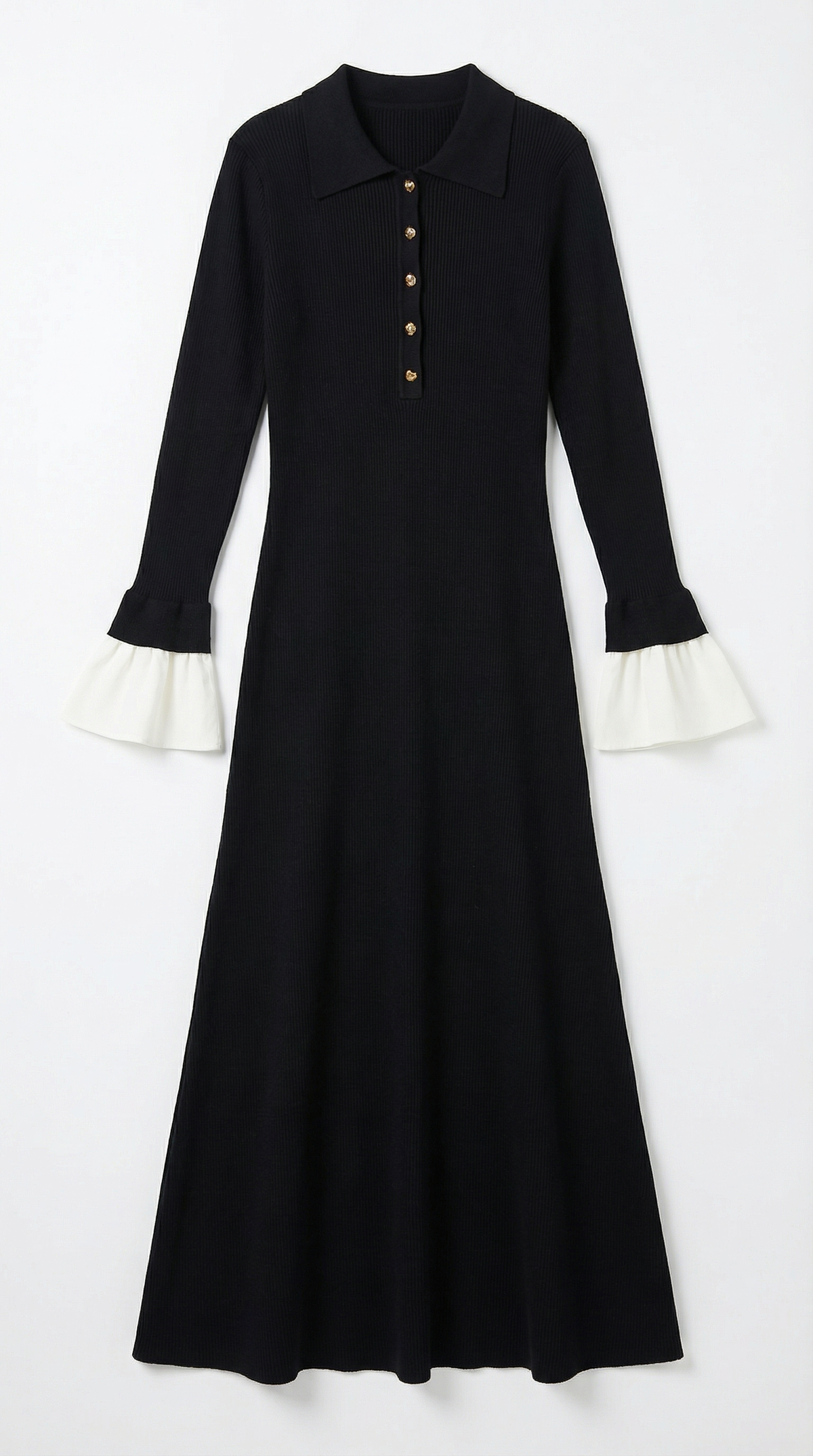 Vestido Maxi de Punto Charlotte con Mangas de Contraste