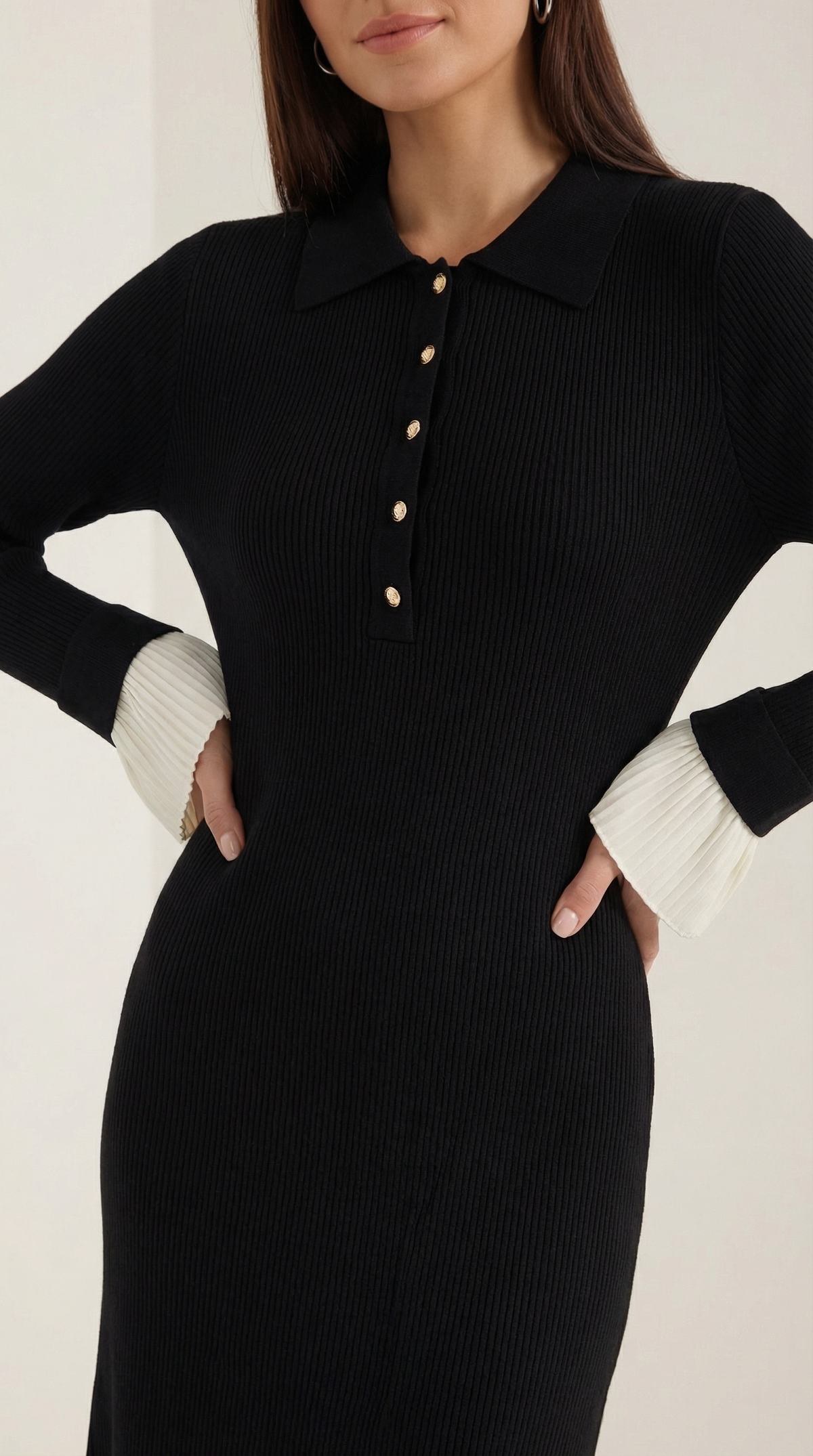 Vestido Maxi de Punto Charlotte con Mangas de Contraste