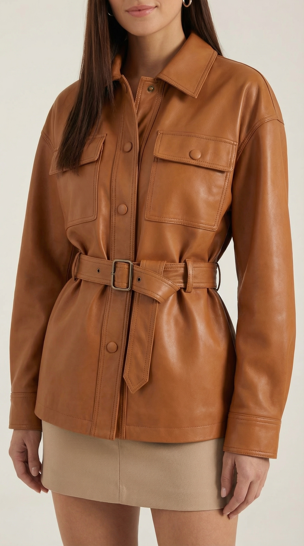 Chaqueta de PU con cinturón de Christina