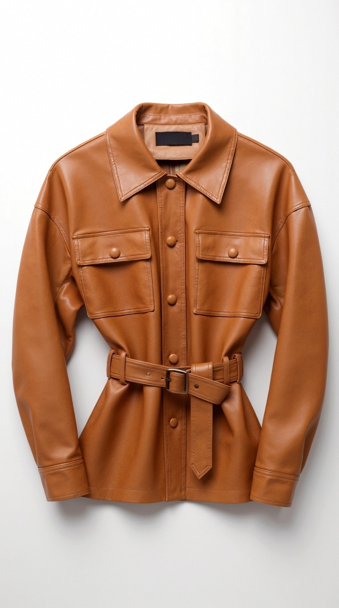 Chaqueta de PU con cinturón de Christina