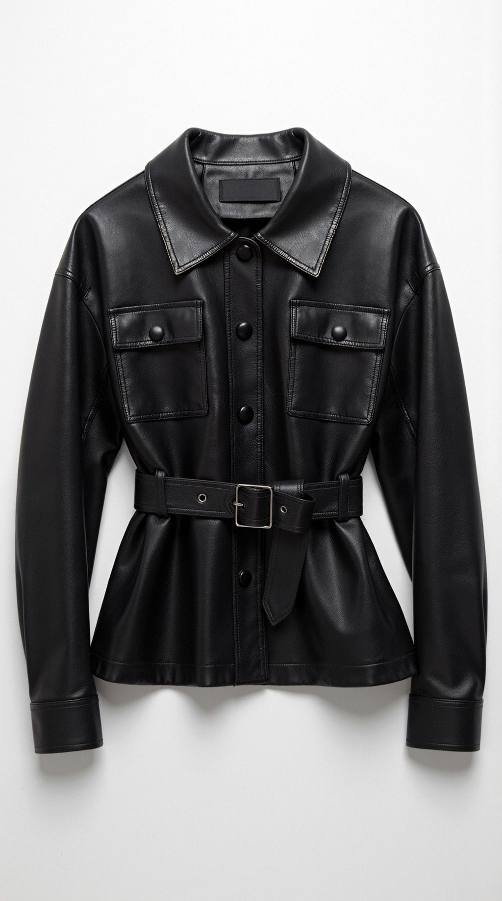 Chaqueta de PU con cinturón de Christina