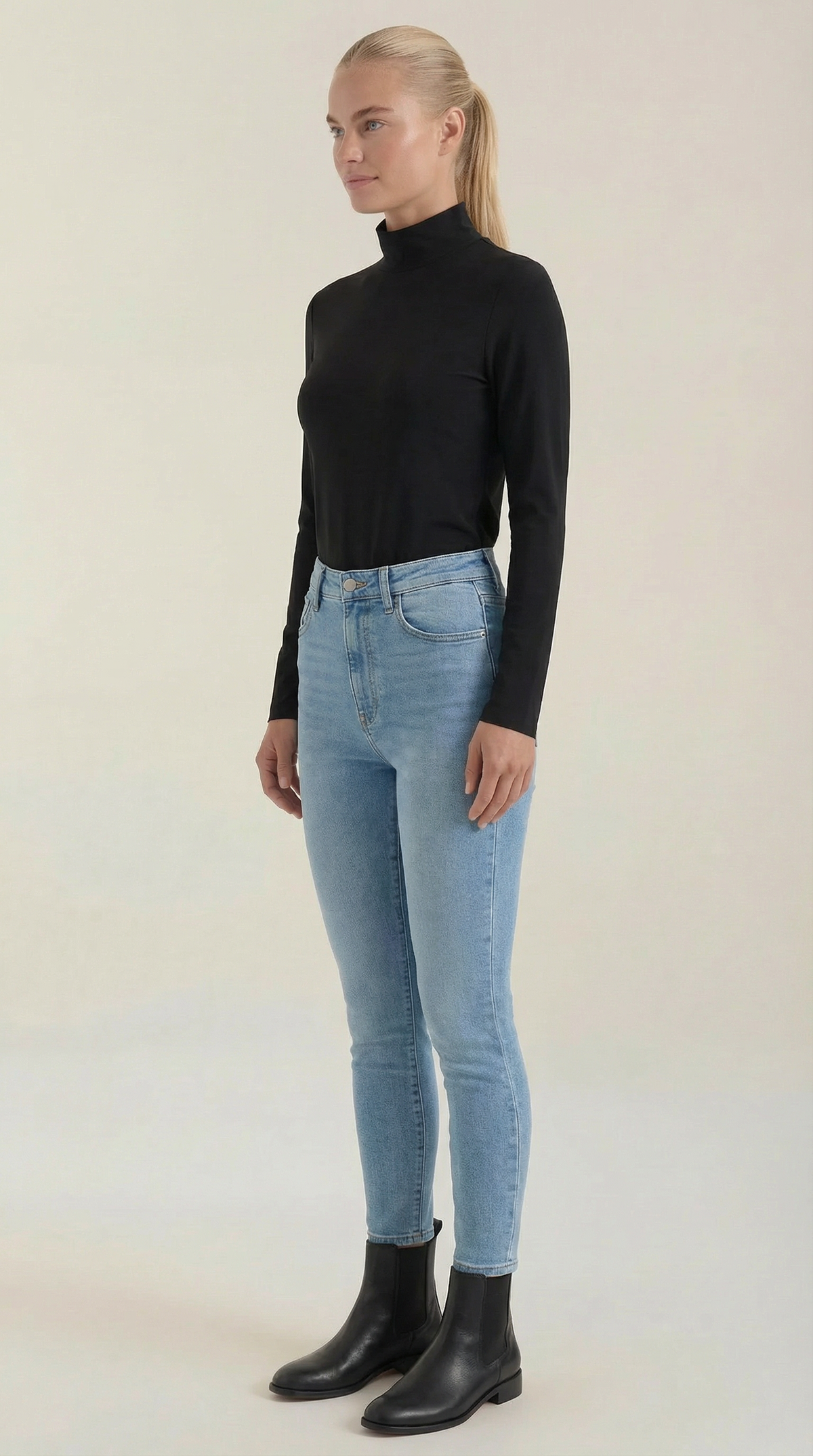 Constance Algodón Top de Cuello Alto