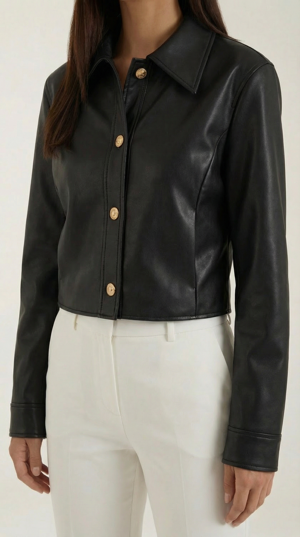 Chaqueta Cropped de Cuero Sintético Heather