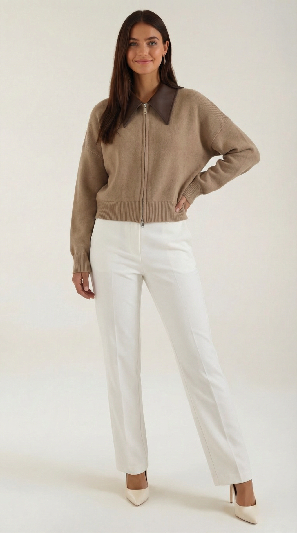 Chaqueta Corto de Punto con Cuello