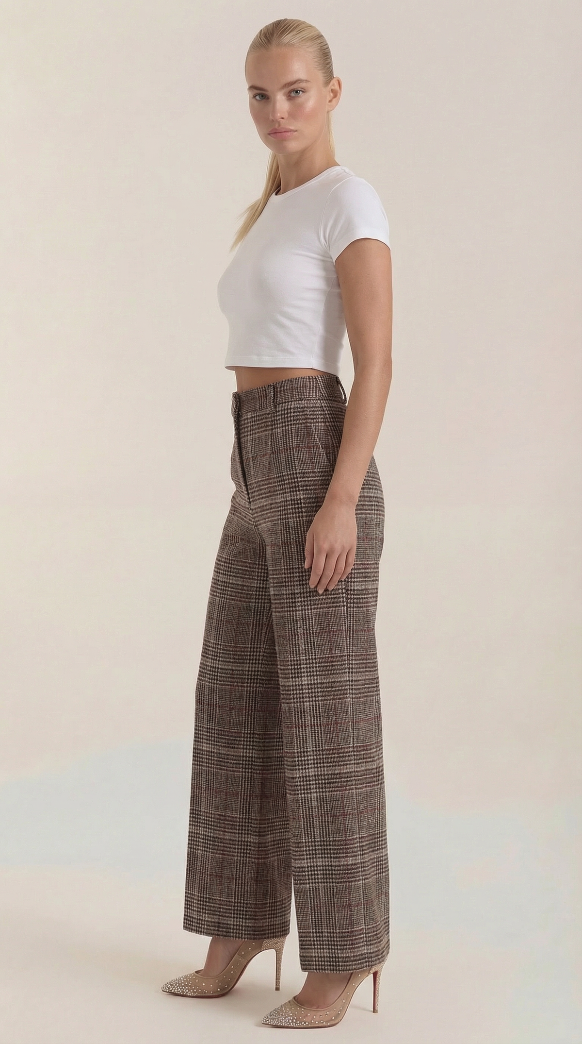 Pantalón de cuadros Leigh de cintura alta y pierna amplia