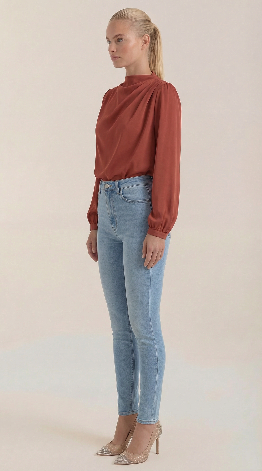 Blusa de Manga Larga Drapiada Marcia