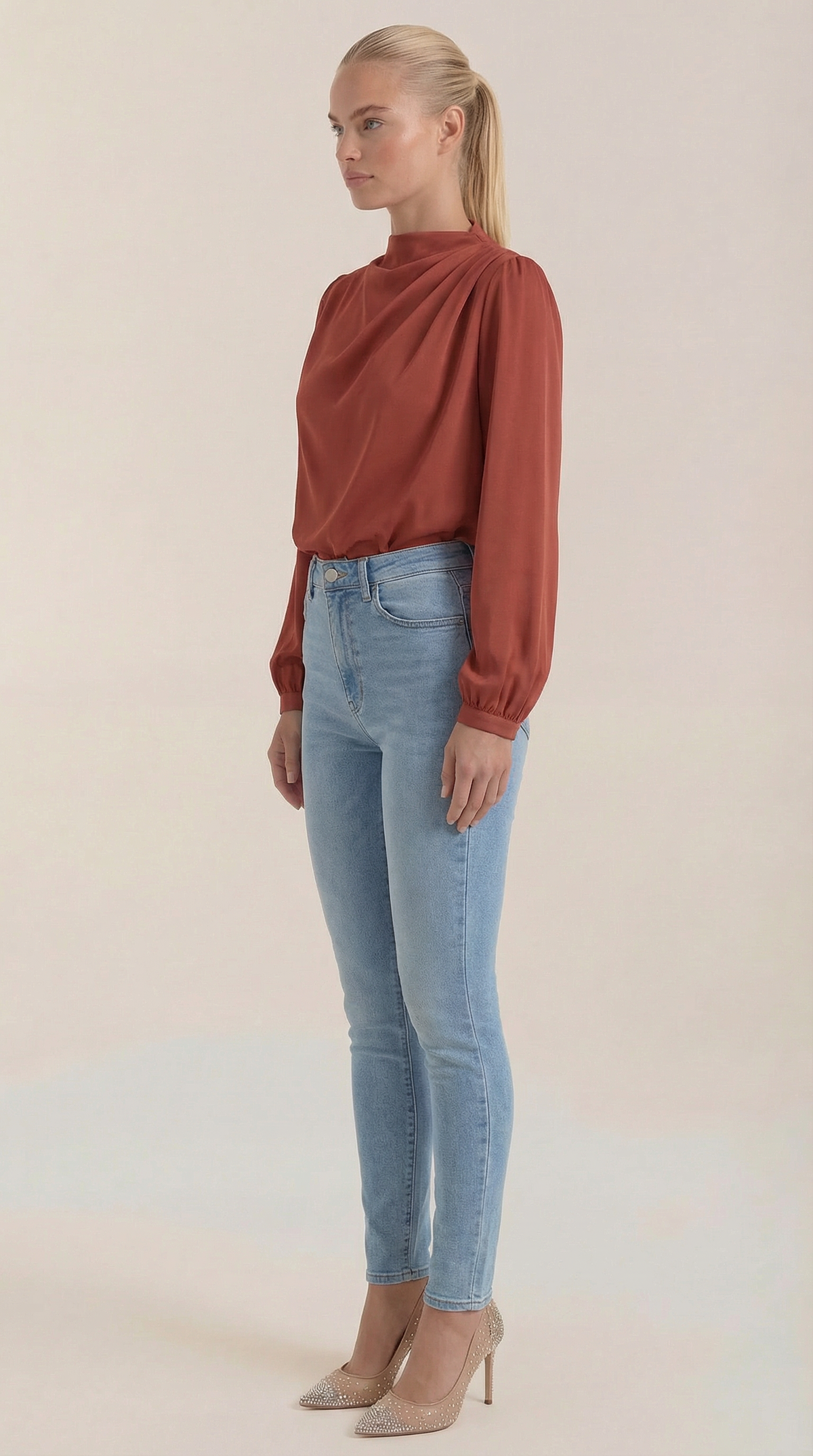 Blusa de Manga Larga Drapiada Marcia