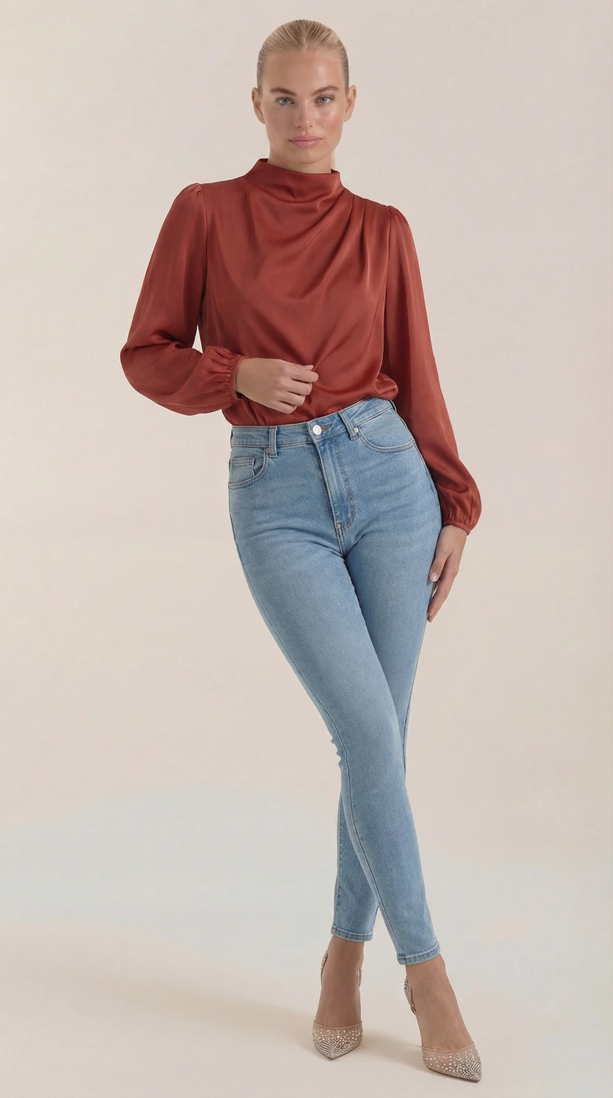 Blusa de Manga Larga Drapiada Marcia