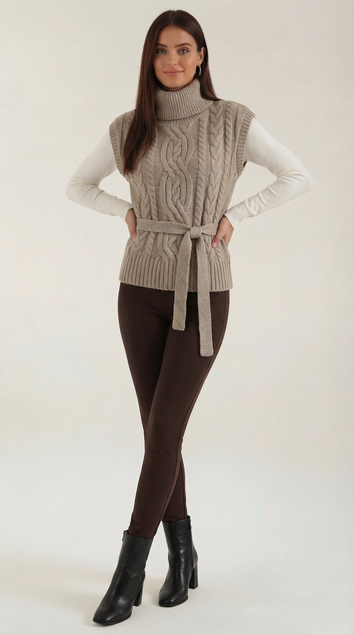Chaleco de punto trenzado con cuello alto Wendy