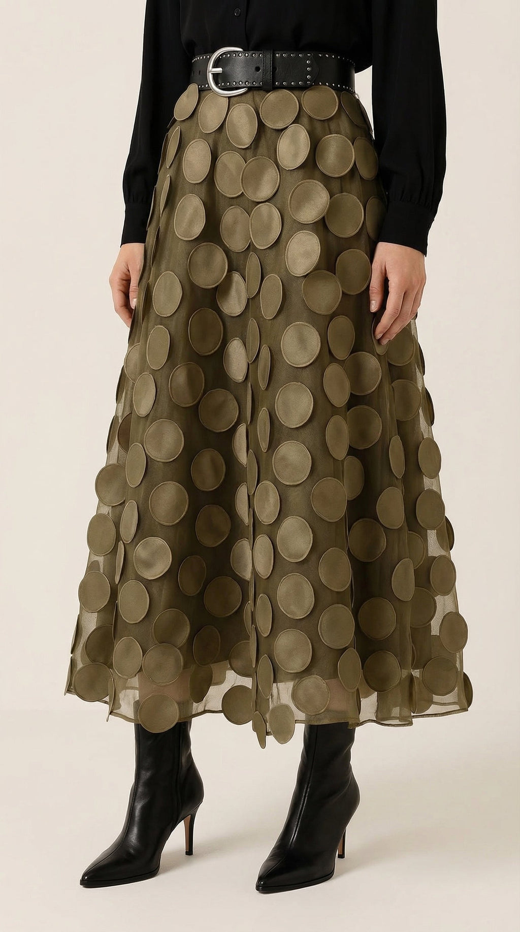 Falda Midi de Malla con Detalles de Puntos Olga