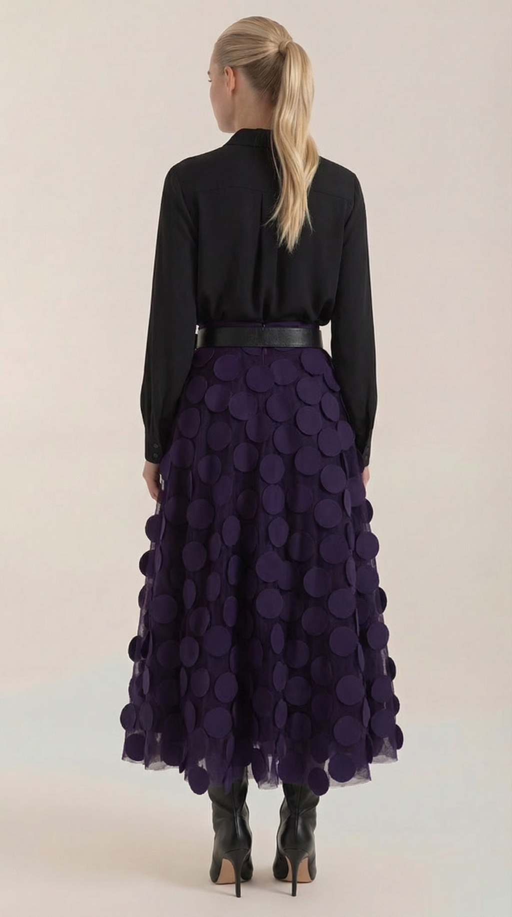 Falda Midi de Malla con Detalles de Puntos Olga