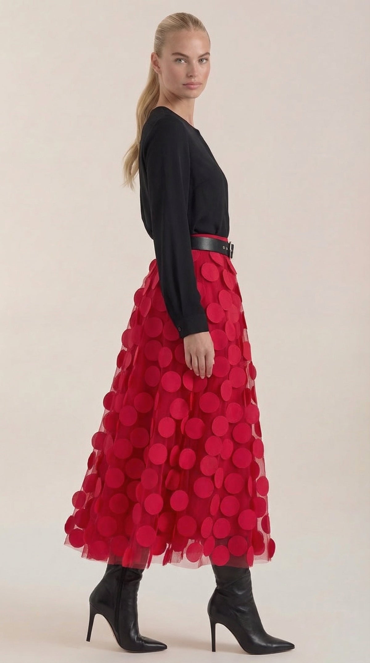 Falda Midi de Malla con Detalles de Puntos Olga