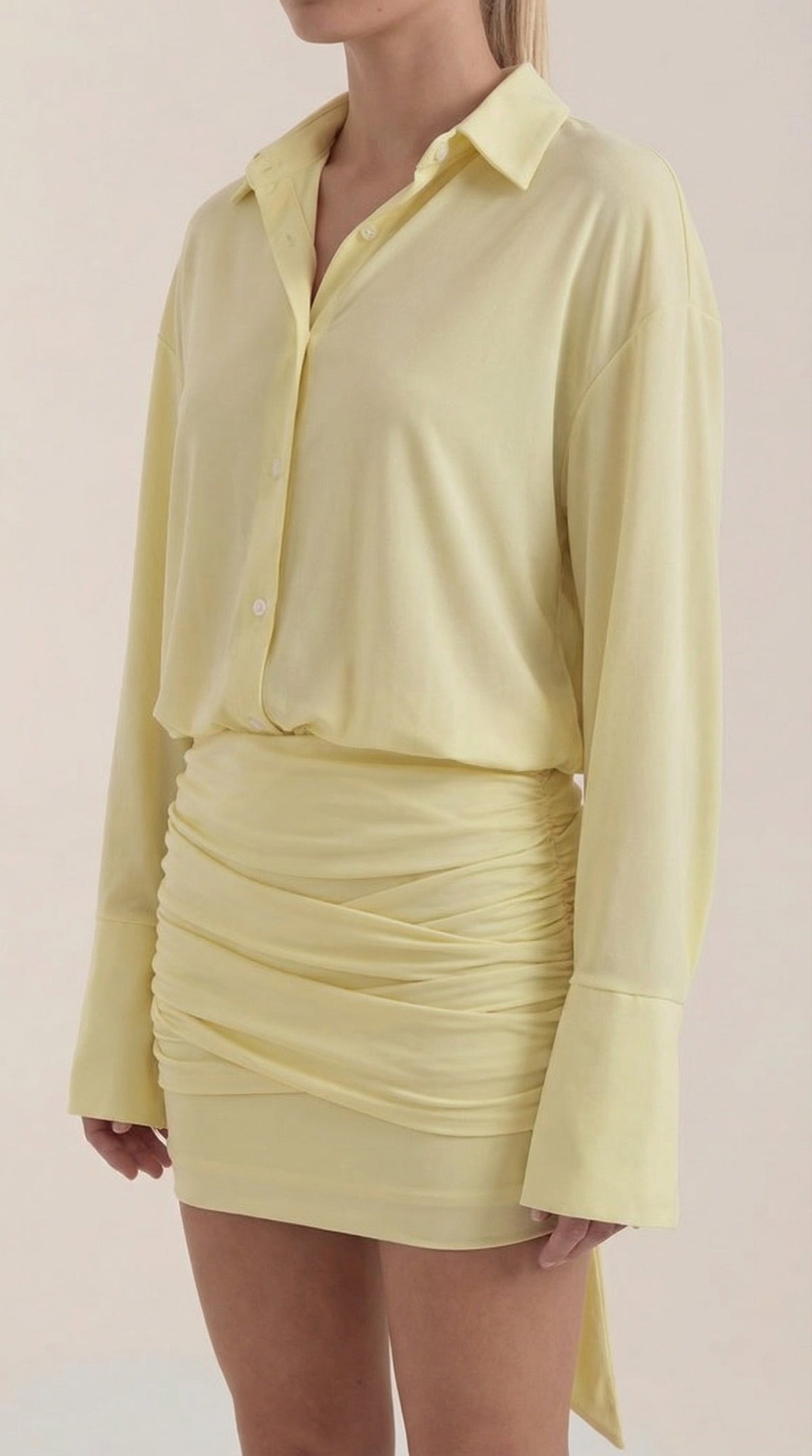 Vestido Mini Camisa Polly com Gola Gerafftes