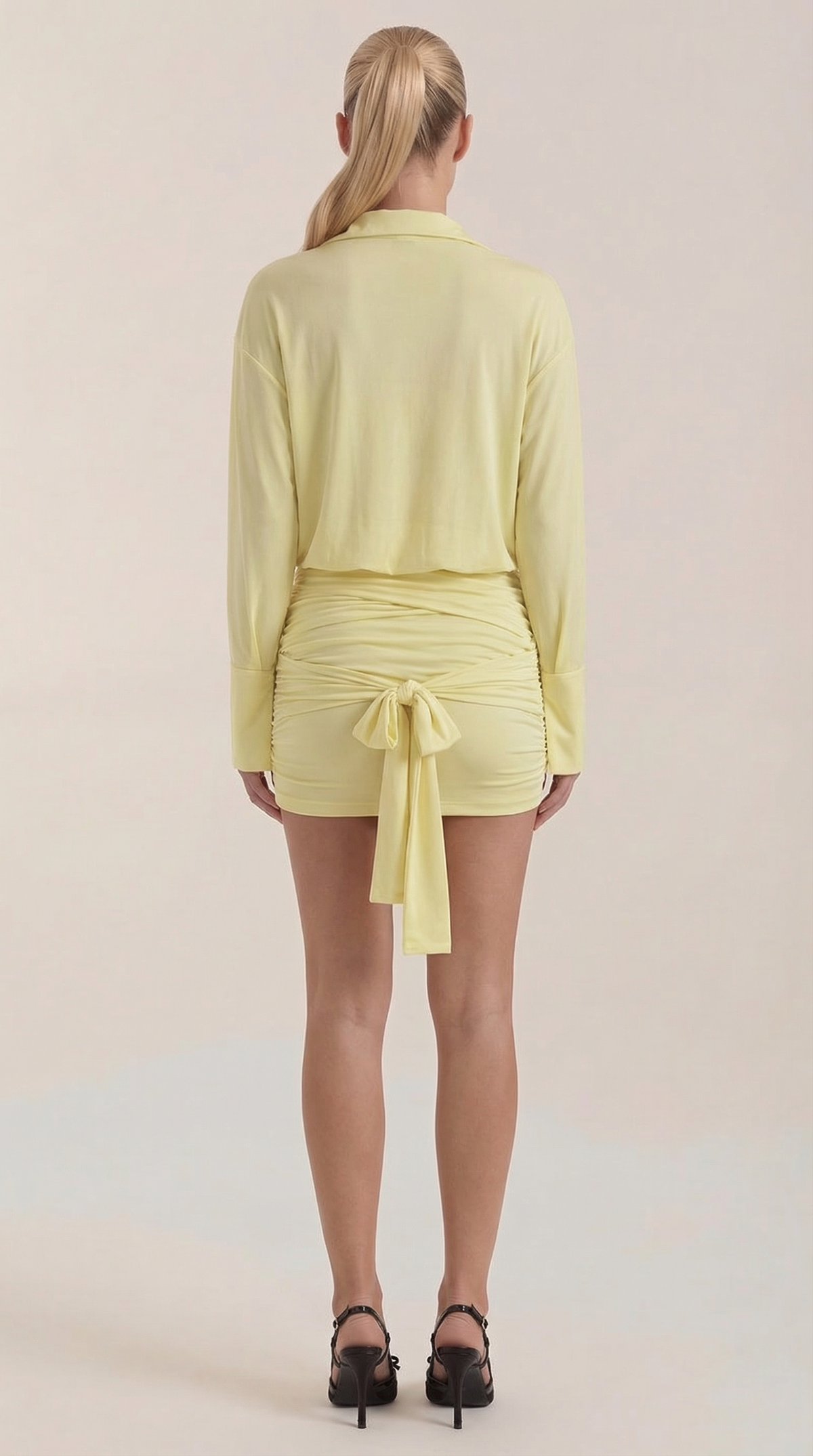 Vestido Mini Camisa Polly com Gola Gerafftes