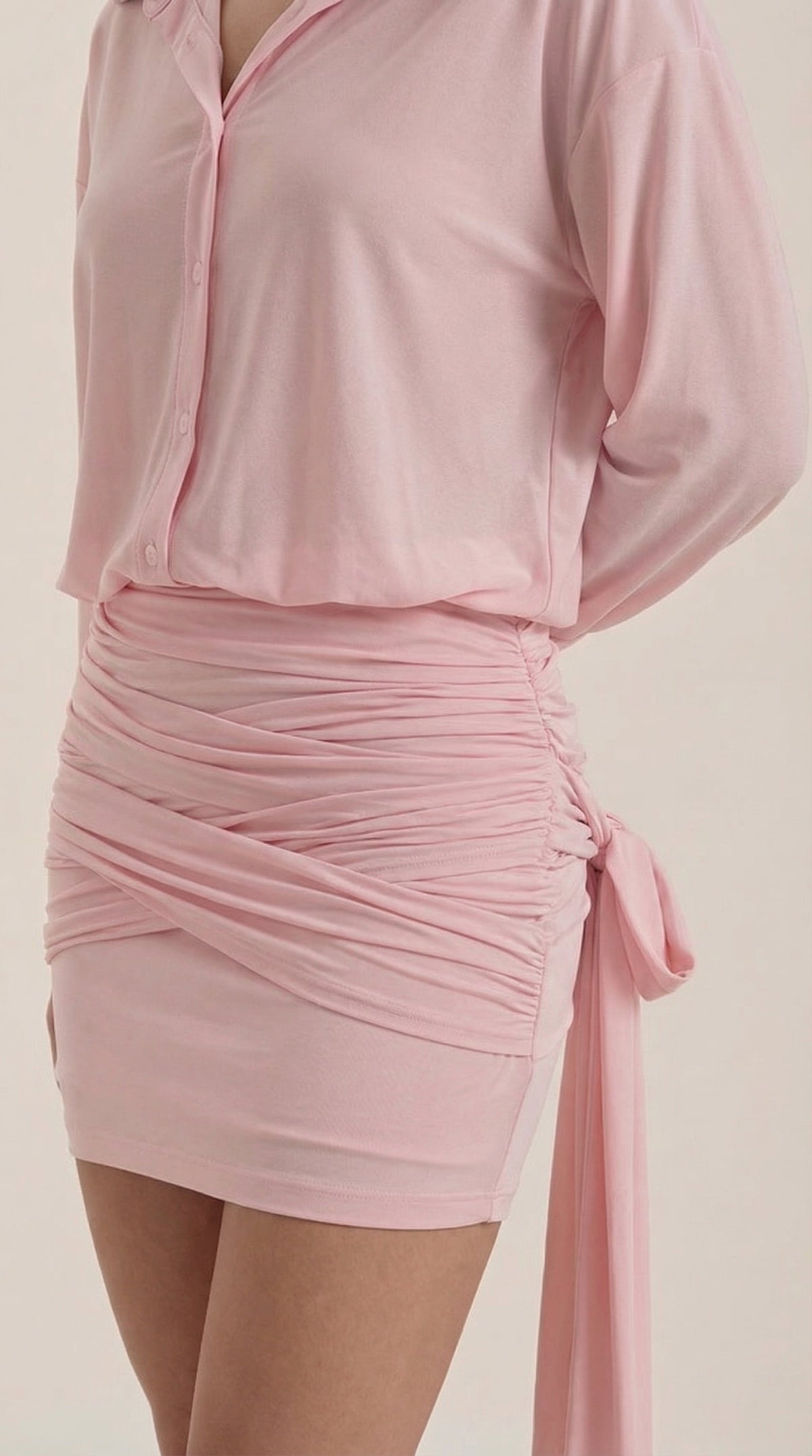 Vestido Mini Camisa Polly com Gola Gerafftes