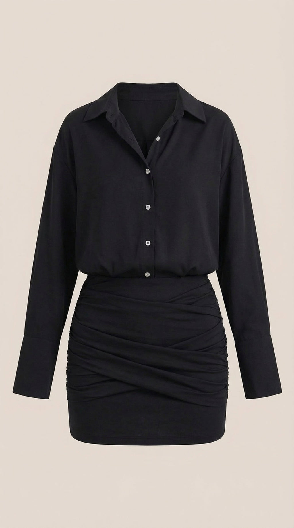 Vestido Mini Camisa Polly com Gola Gerafftes