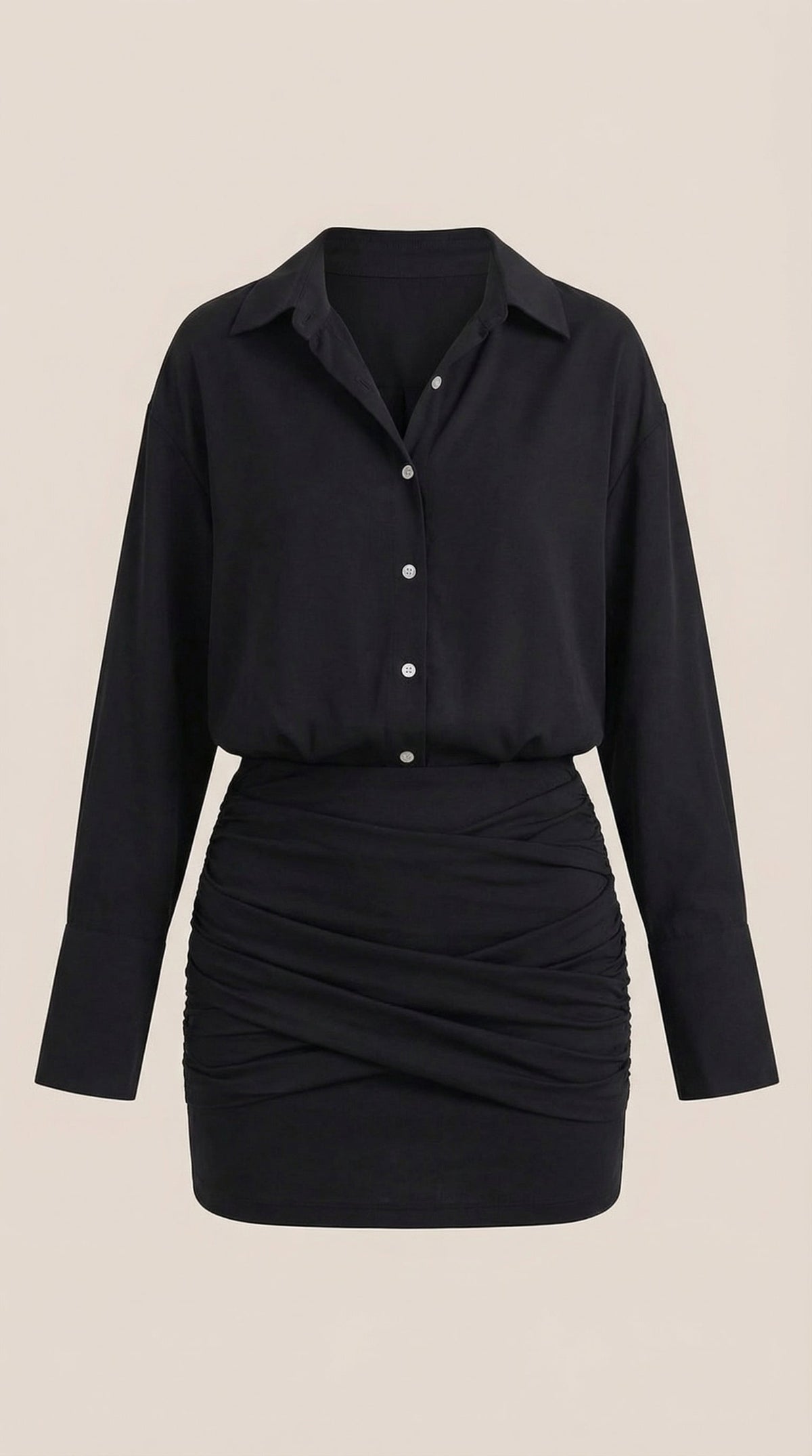 Vestido Mini Camisa Polly com Gola Gerafftes