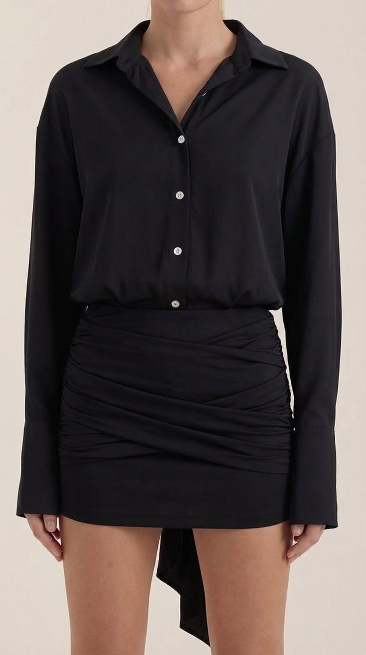 Vestido Mini Camisa Polly com Gola Gerafftes