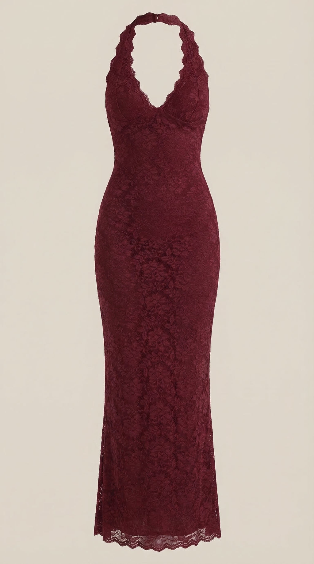Vestido largo de encaje Halter Roxanne