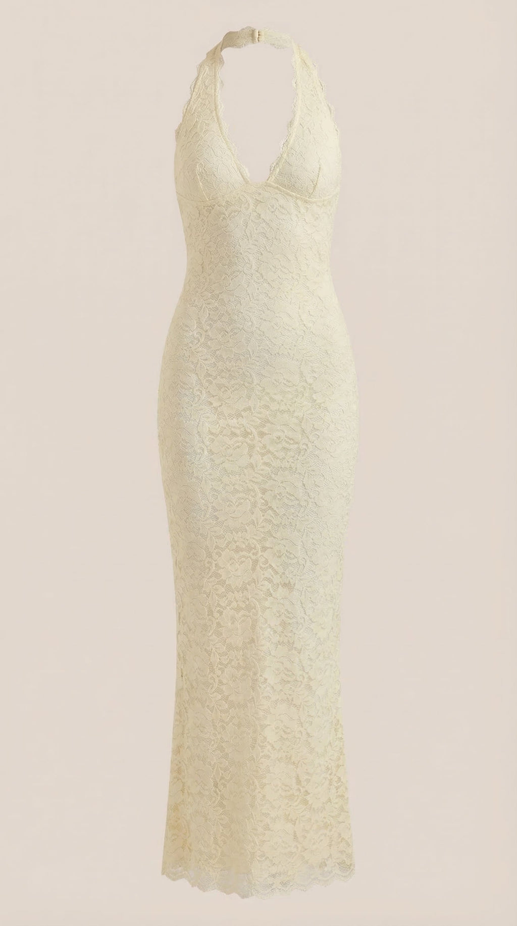 Vestido largo de encaje Halter Roxanne